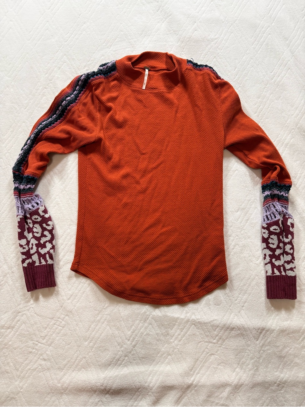 Free People Crochet Knit Thermal Pullover Top Sz Medium M Burnt Orange Indie Y2K